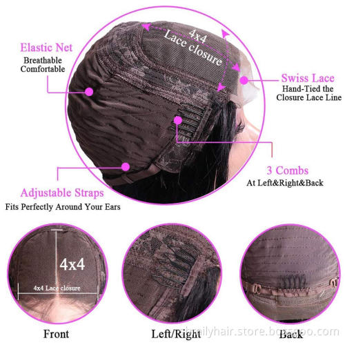 Malaysian Virgin Hair Vendor 4*4 French Lace Human Hair Closure Wig 10A Quality Remy Virgin Brazilian Hair Kinky Curly Wig